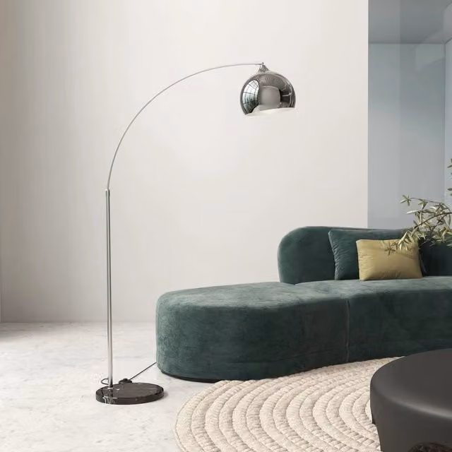Lampada da terra ad arco regolabile in marmo e metallo nero e grigio con finitura argento L/P/H: 100-115 x 30 x 170-180 cm – 1