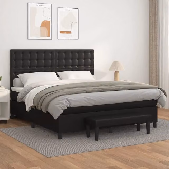Letto con Giroletto a Molle e Materasso Ibrido vidaXL in Similpelle Nero e Bianco L/P/H: 200 x 160 x 128 cm – 1
