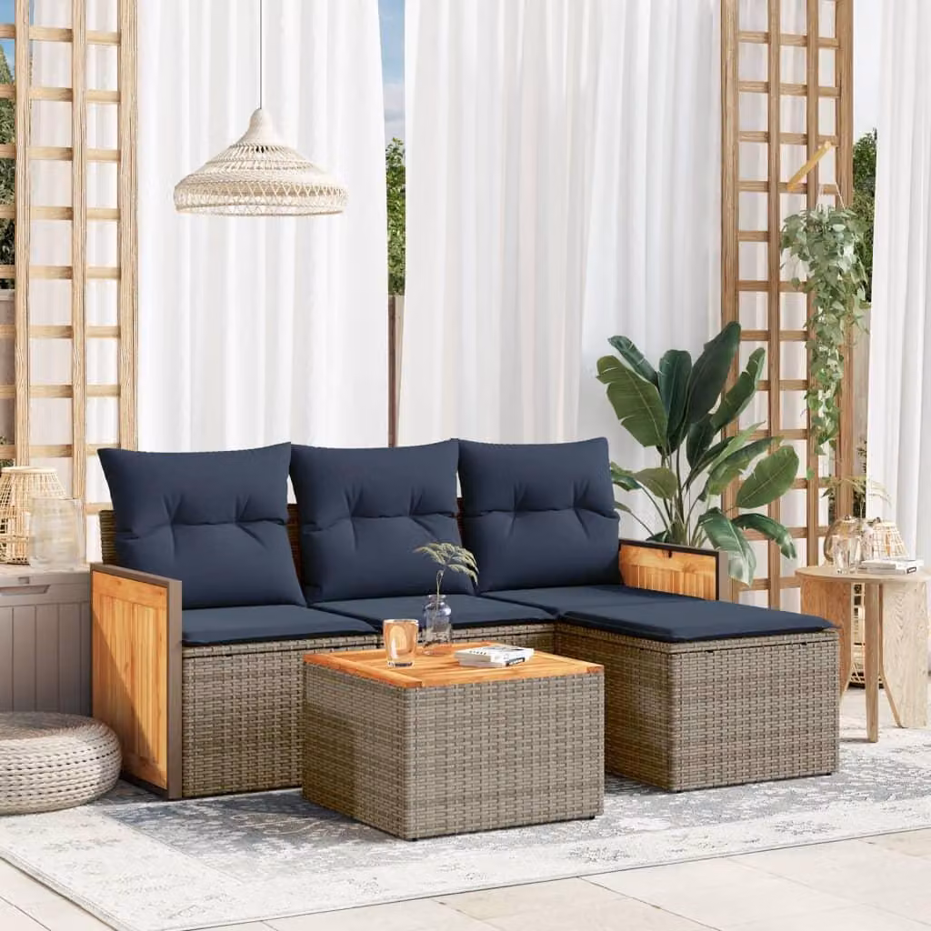 Maison Exclusive - Set di 5 divani da giardino con cuscini, grigio, polyrattan