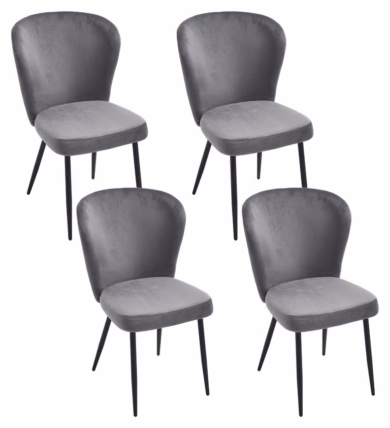 Set di 4 sedie da pranzo, stile classico, con seduta in tessuto e gambe in metallo, ideali per la cucina