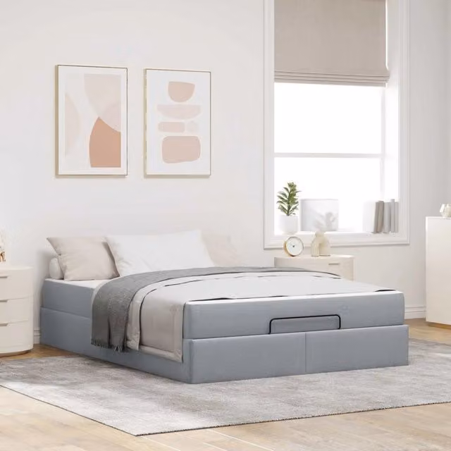 Letto con struttura imbottita e 2 materassi in schiuma vidaXL, Grigio, L/P/H: 140 x 190 cm – 1