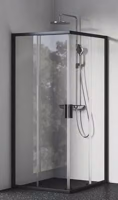Cabina doccia con ingresso ad angolo RAVAK Blix II 80 x 80 cm colore telaio vetro nero decoro vetro chiaro 1LM40300Z1