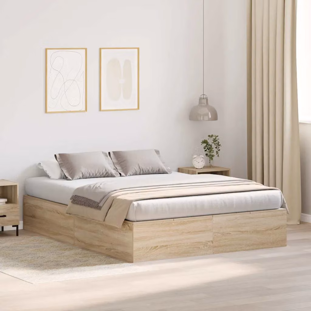 vidaXL Struttura letto con contenitore moderno in legno color marrone L: 140 cm, P: 190 cm