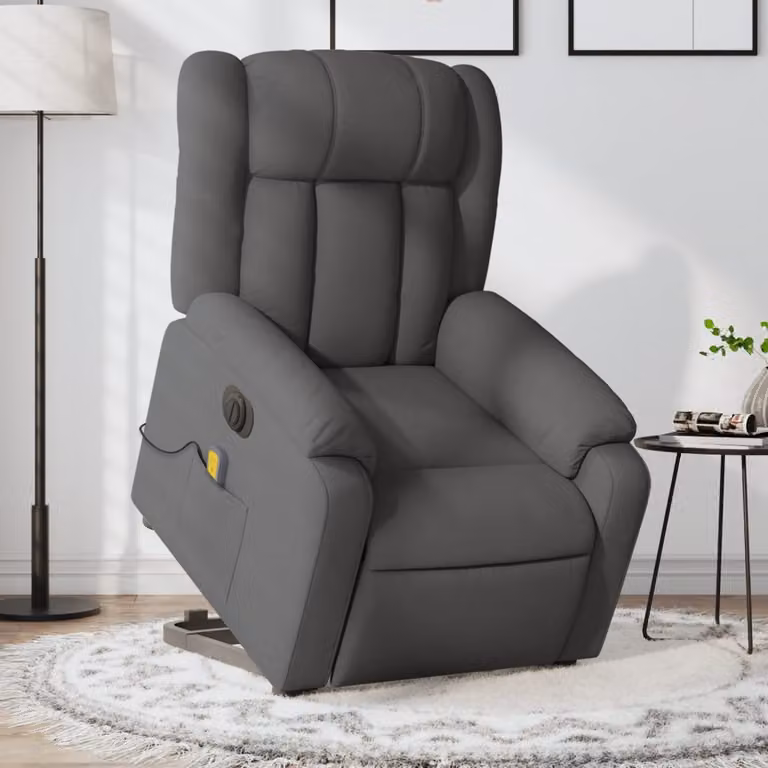 Poltrona Alzapersona Elettrica con Massaggio vidaXL Grigio con Braccioli e Rivestimento in Tessuto