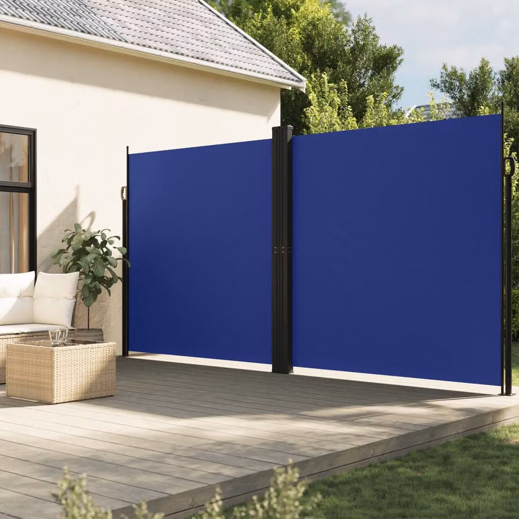 Tenda da sole laterale retrattile vidaXL in blu con struttura in acciaio e poliestere L: 1200 cm, H: 200 cm