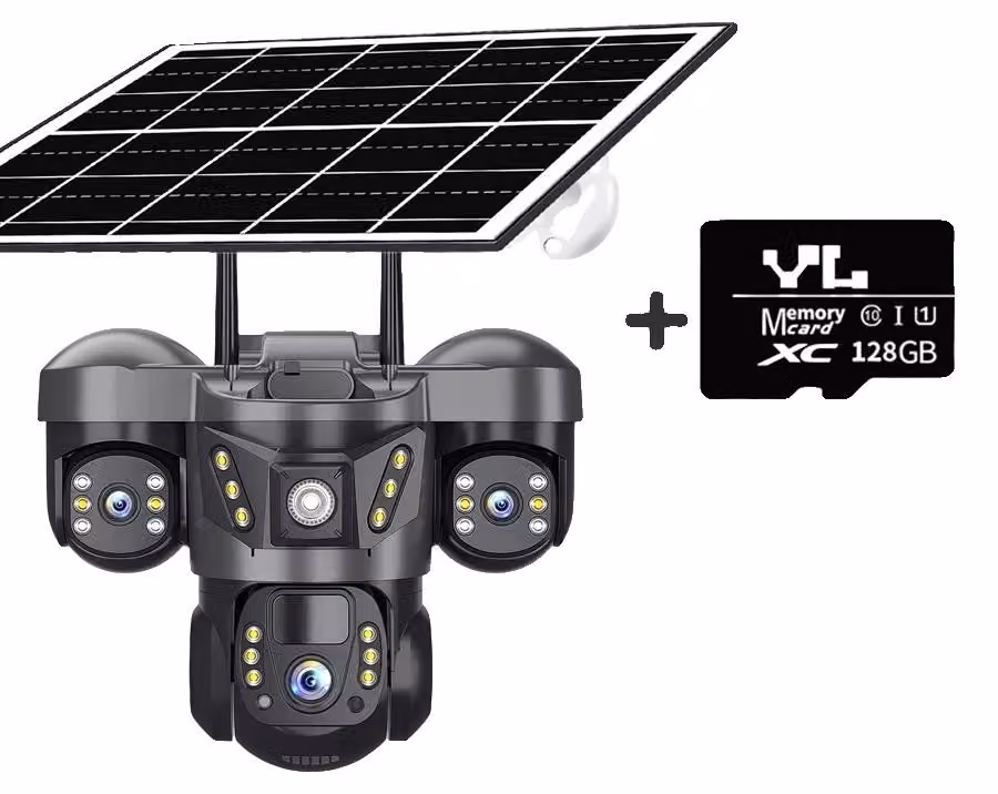 Telecamera di sicurezza, con tre obiettivi, funzione di visualizzazione remota, Aggiungere telecamera 4G, scheda 128G