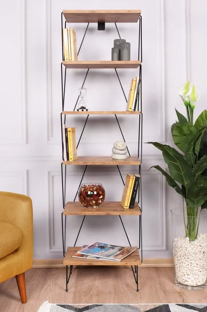 Libreria moderna in legno Balaban di HANAH HOME, Marrone, L 46 cm x P 30 cm x H 165 cm – 2