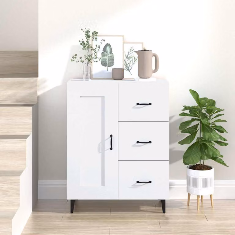 Credenza bianca vidaXL in legno multistrato per soggiorno L: 69,5 cm, P: 34 cm, H: 90 cm