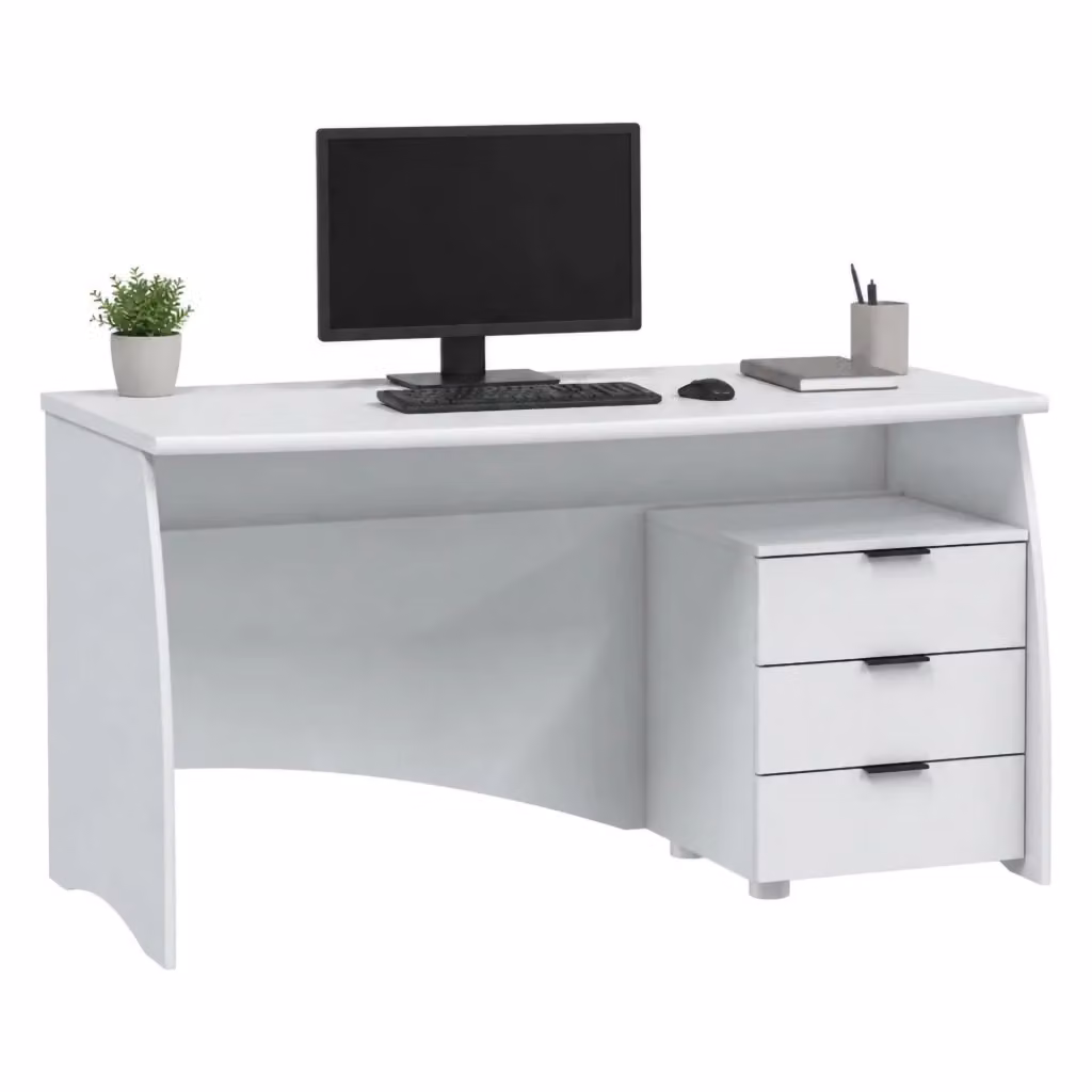 Scrivania moderna DMORA con cassettiera, Bianco opaco, L: 136 cm, P: 44 cm, H: 72 cm – 2