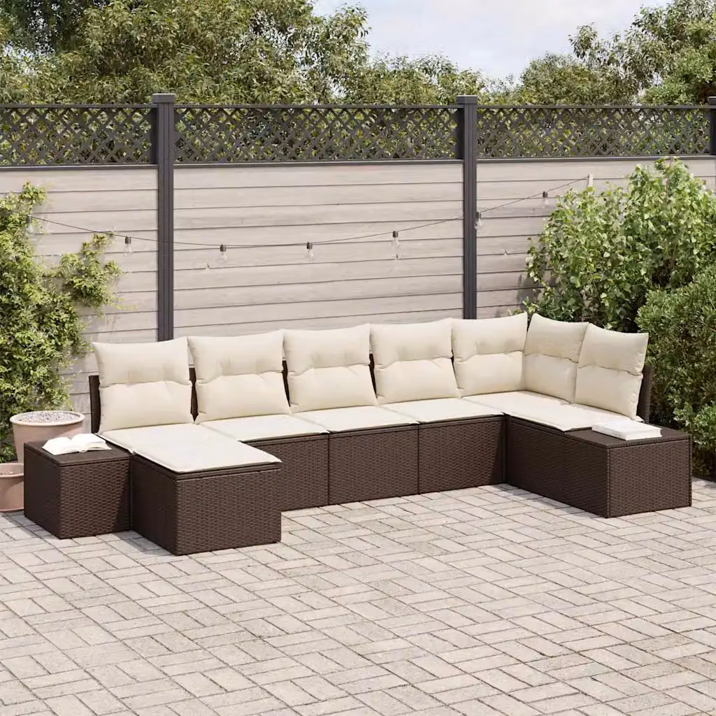 Set Divano da Giardino vidaXL 7 pz Marrone in Polyrattan con Cuscini e Tavolino da Esterno – 1