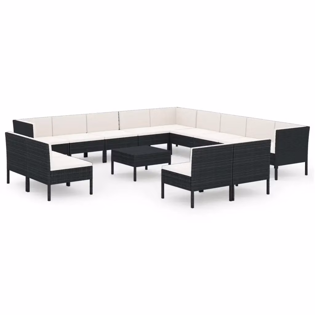 Set di Divani da Giardino vidaXL a Forma di U con Tavolino da Caffè e Cuscini, 14 Pezzi, Nero e Bianco – 2