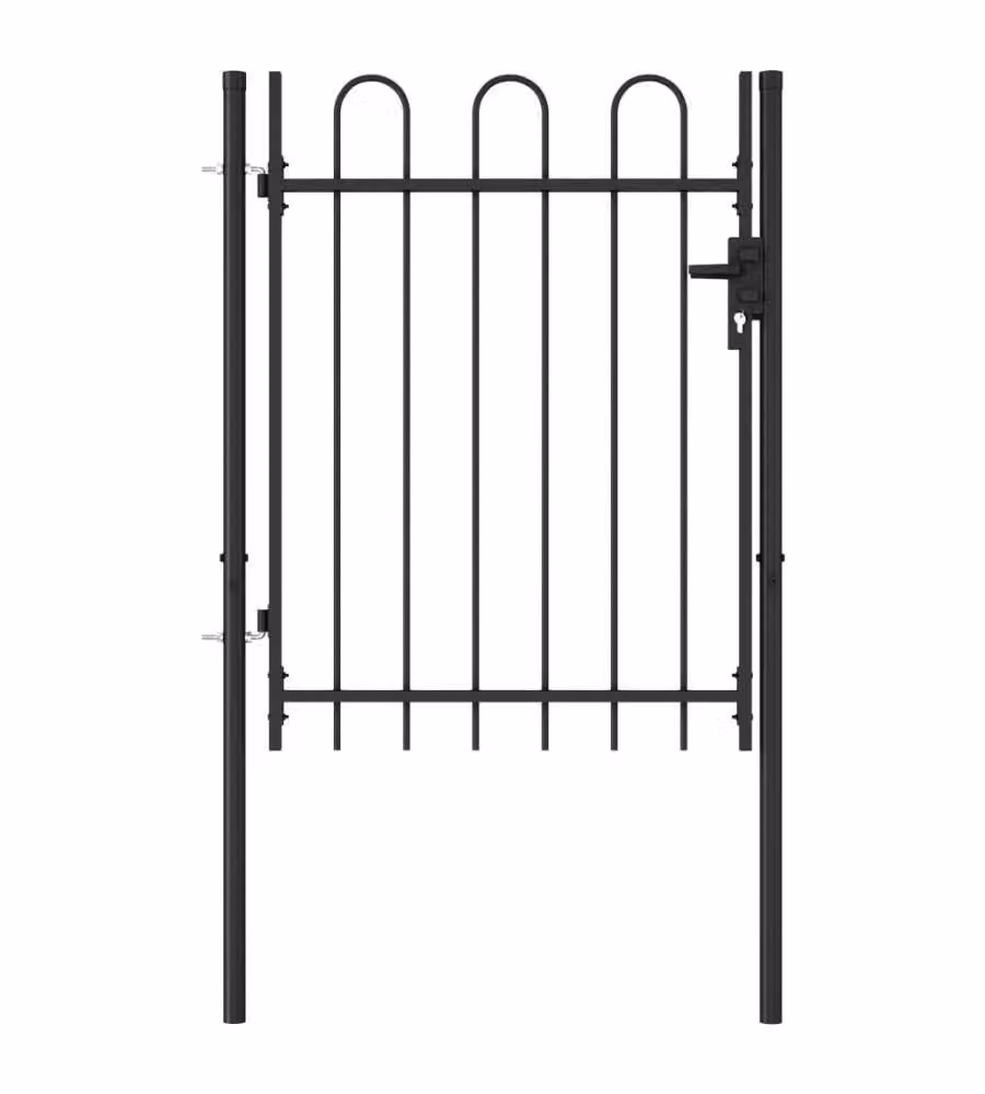 vidaXL Cancello singolo in acciaio con parte superiore ad arco Nero o Grigio L: 1 m, H: 1,2 m – 2