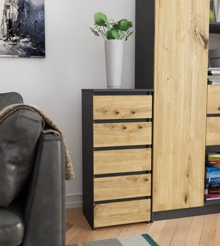 Comò con cassetti VALESTRA - grigio scuro / rovere artisan