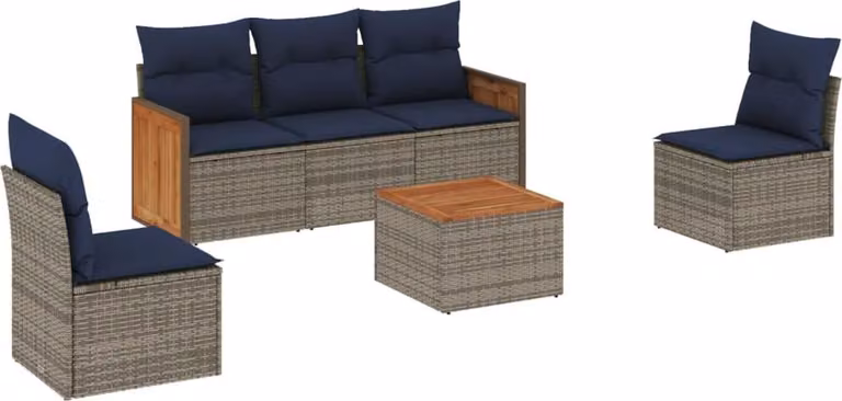 Set Divani da Giardino 6 pz con Cuscini Grigio in Polyrattan