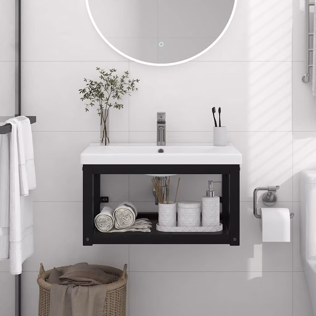 Struttura per lavabo a parete vidaXL in metallo nero, L 59 cm x P 38 cm x H 31 cm