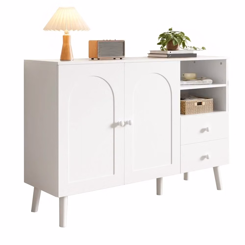 Consolle salvaspazio Minimal con ante e cassetti in legno rovere e bianco L/P/H: 100 x 40 x 85 cm – 2