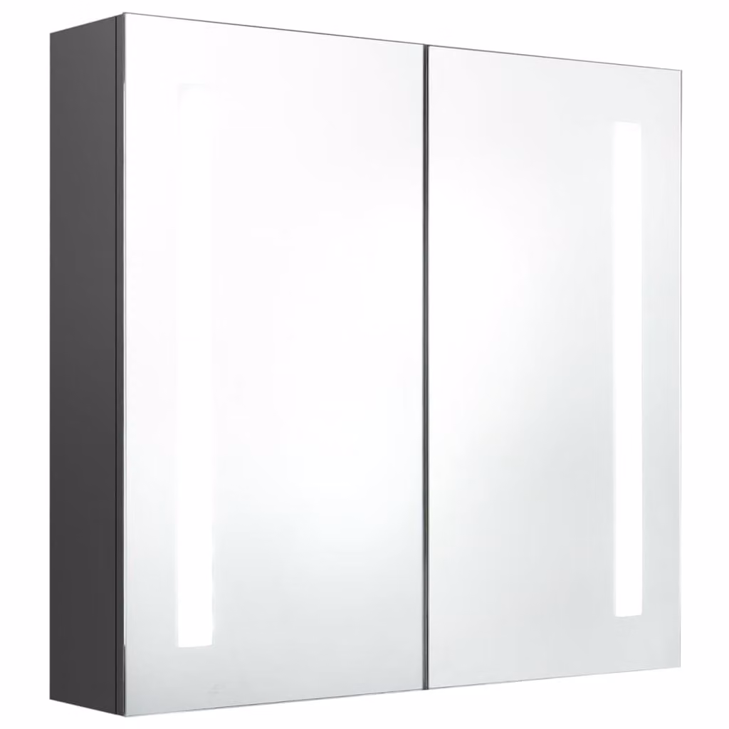 Armadietto Bagno con Specchio e LED Grigio 62x14x60 cm