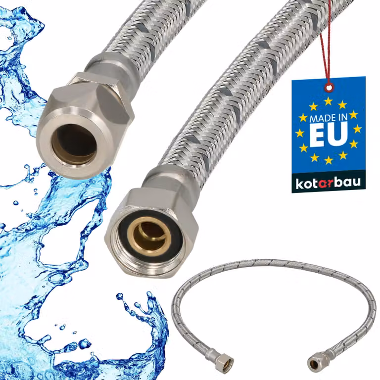 KOTARBAU® Tubo Flessibile per Rubinetto 3/8“ x 3/8“ Tubo di Raccordo 80 cm Dado Girevole x Raccordo a Pressare Acciaio Inox