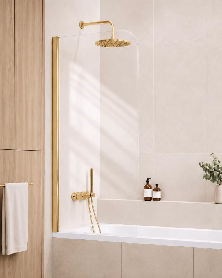 Badplaats Parete Vasca Torino 60 x 140 cm - Oro - Anta Pivotante 5 mm - Vetro di Sicurezza e Anticalcare