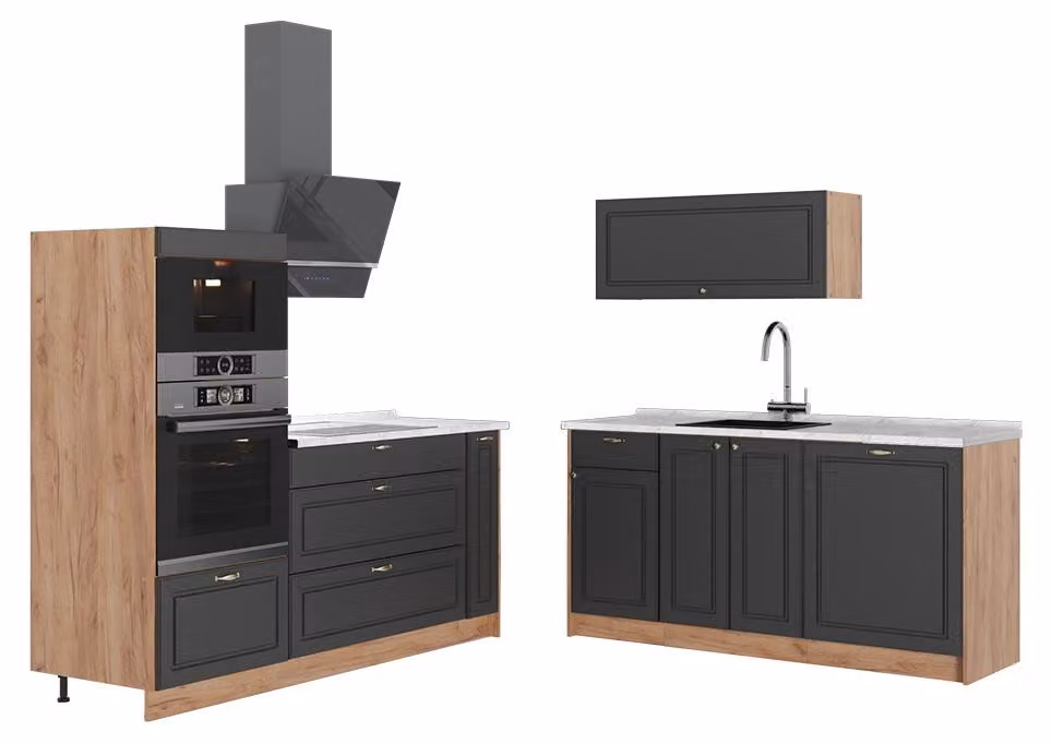 Cucina Vicco Fame-Line Oro-antracite rustico/Rovere dorato 340 cm, PL Marmo, Model 63691