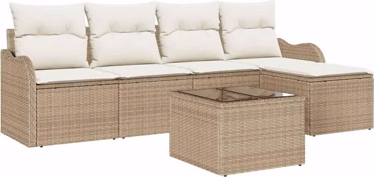 Set Divano da Giardino Beige polyrattan