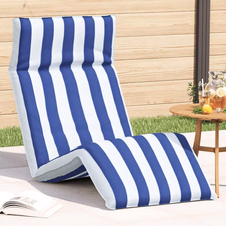 vidaXL Lettino Pieghevole da Giardino a Righe Blu e Bianco con Poggiatesta Regolabile e Struttura in Acciaio, L 175 x P 54 x H 8,5 cm