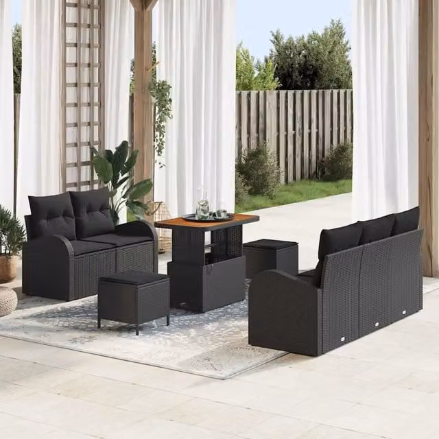 Set Divano da Giardino 8 pz 7-Numero di posti Nero 3364289