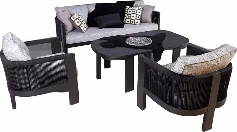 Sitzgruppe Gartenmöbel Set Sofa Sessel Couchtisch 4tlg Terrasse Schwarz