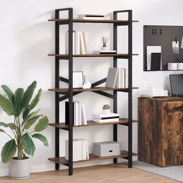 Libreria industrial a 5 livelli vidaXL in legno e metallo marrone L 100 cm x P 33,5 cm x H 178 cm – 1