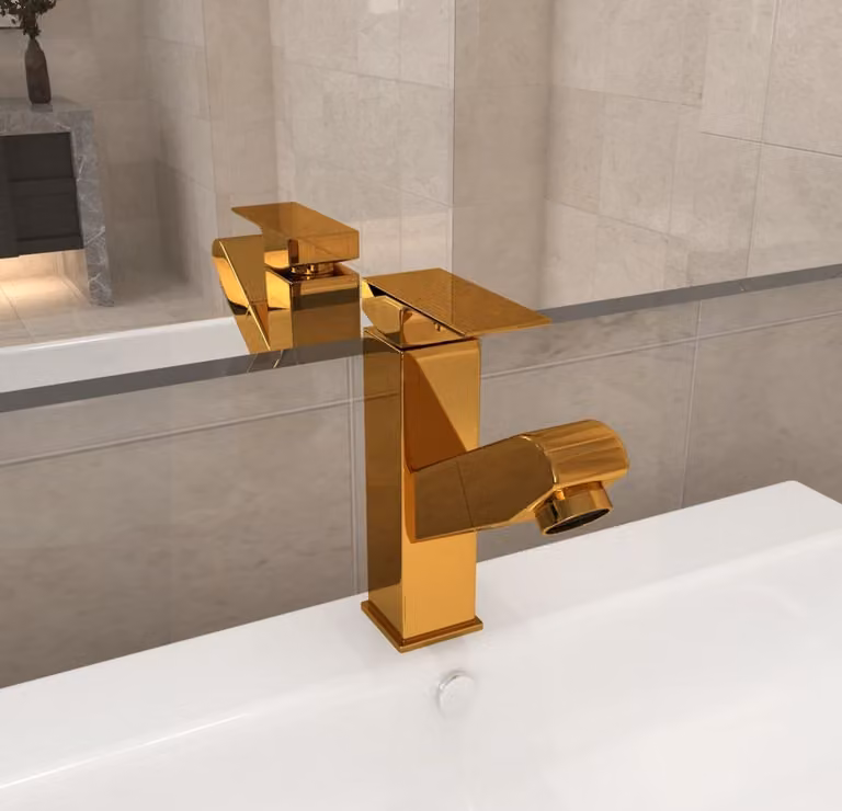 The Living Store Rubinetto per lavabo con doccetta estraibile Golden 157x172 mm