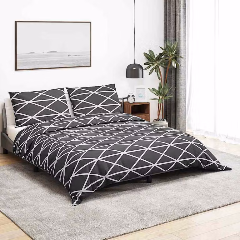 Set Copripiumino e Federe vidaXL in Cotone Grigio e Bianco L 240 cm x P 220 cm