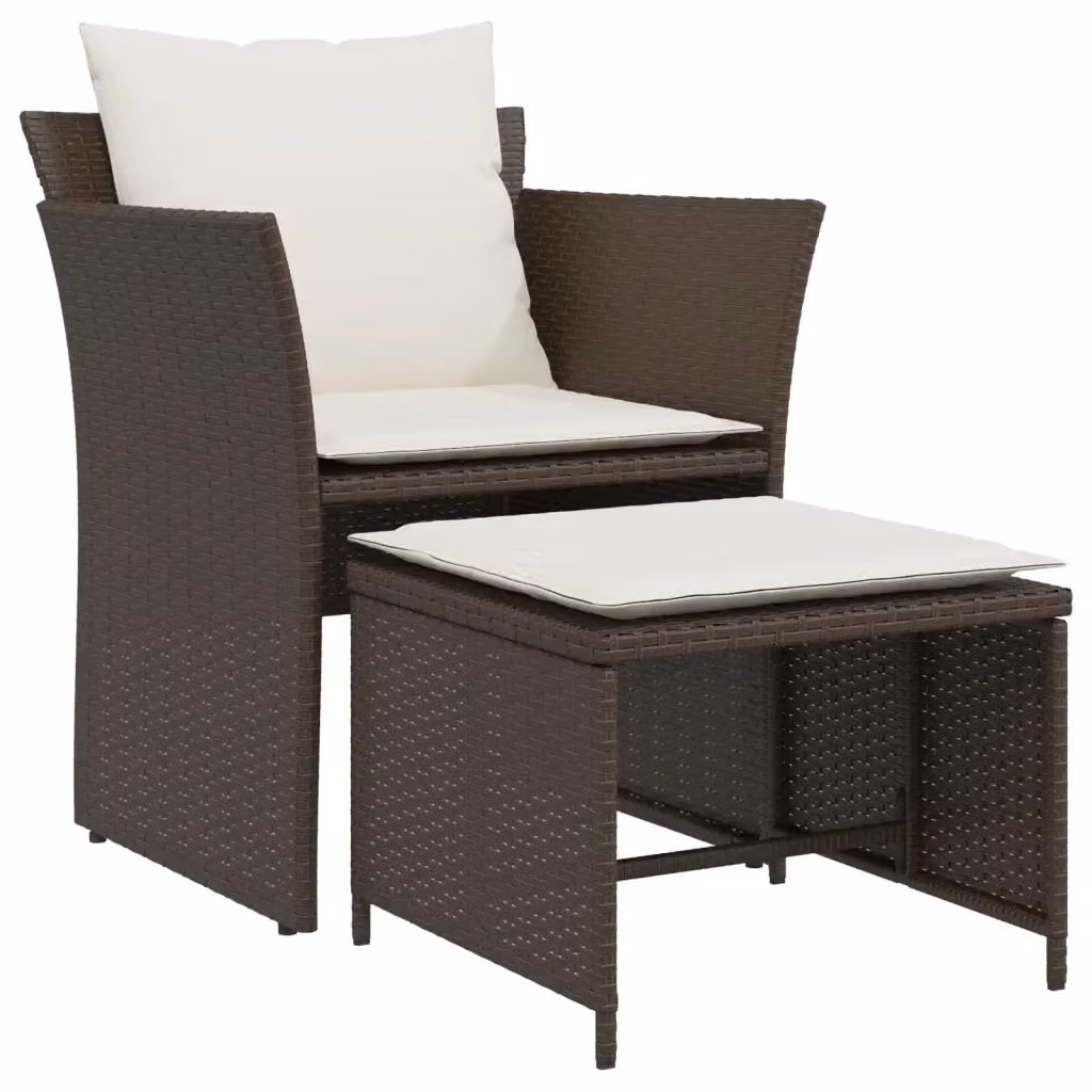 Sedia da Giardino Moderna vidaXL in Polyrattan Marrone e Bianco con Cuscini e Braccioli – 2