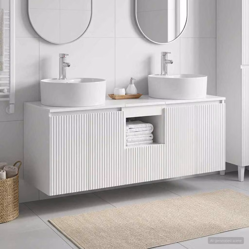 Set di armadi da bagno vidaXL 3 pezzi in MDF bianco lucido L: 49,5 cm, P: 44,5 cm, H: 65 cm