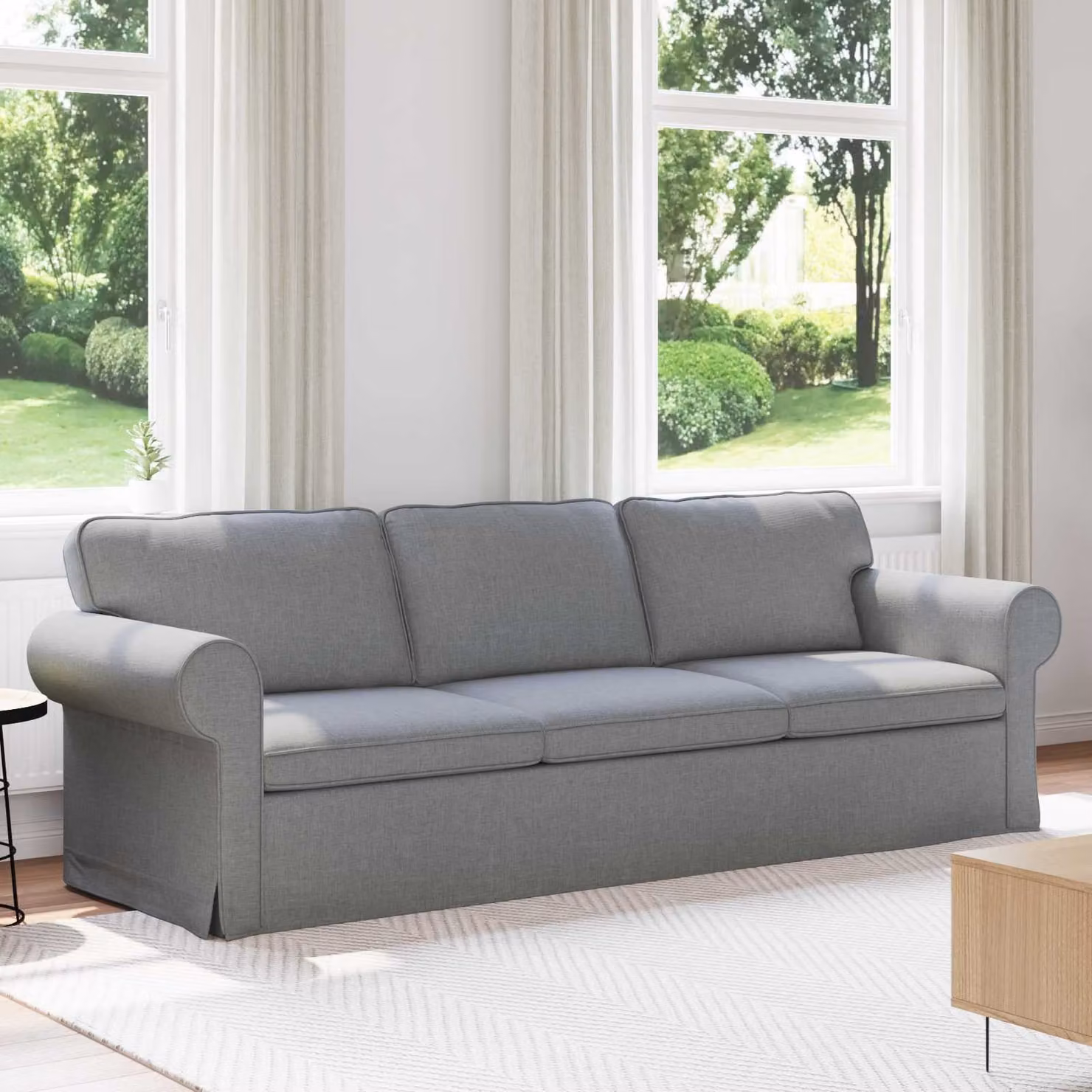 Divano moderno vidaXL in tessuto grigio con struttura in metallo e coperture rimovibili L: 245 cm, P: 82 cm, H: 80 cm