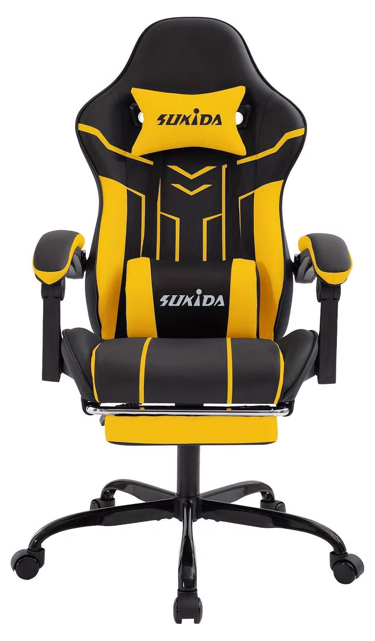 Sedia da gaming – Sedia ergonomica da scrivania con poggiapiedi e schienale alto – Nera e gialla