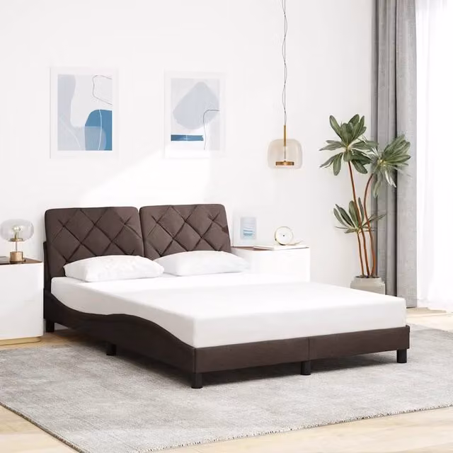 Giroletto vidaXL senza materasso in tessuto marrone con doghe in legno L/P: 140 x 200 cm