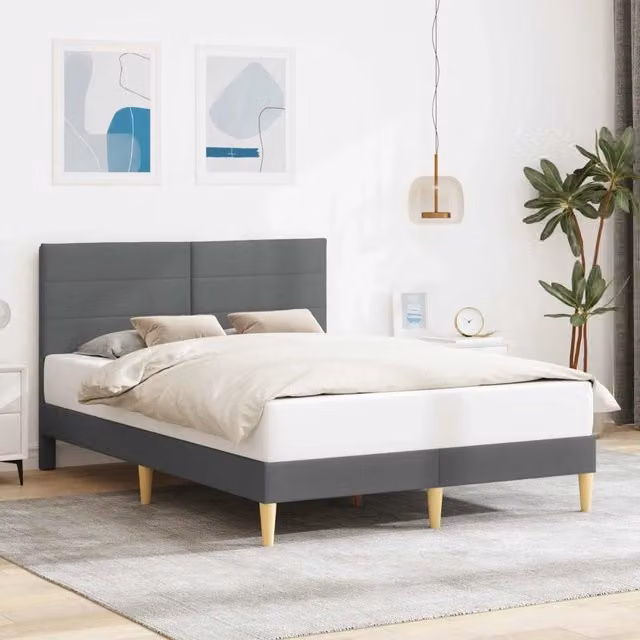 Letto matrimoniale moderno DESIGN IN in tessuto grigio con struttura in legno, L: 140 cm, P: 200 cm, H: 106 cm