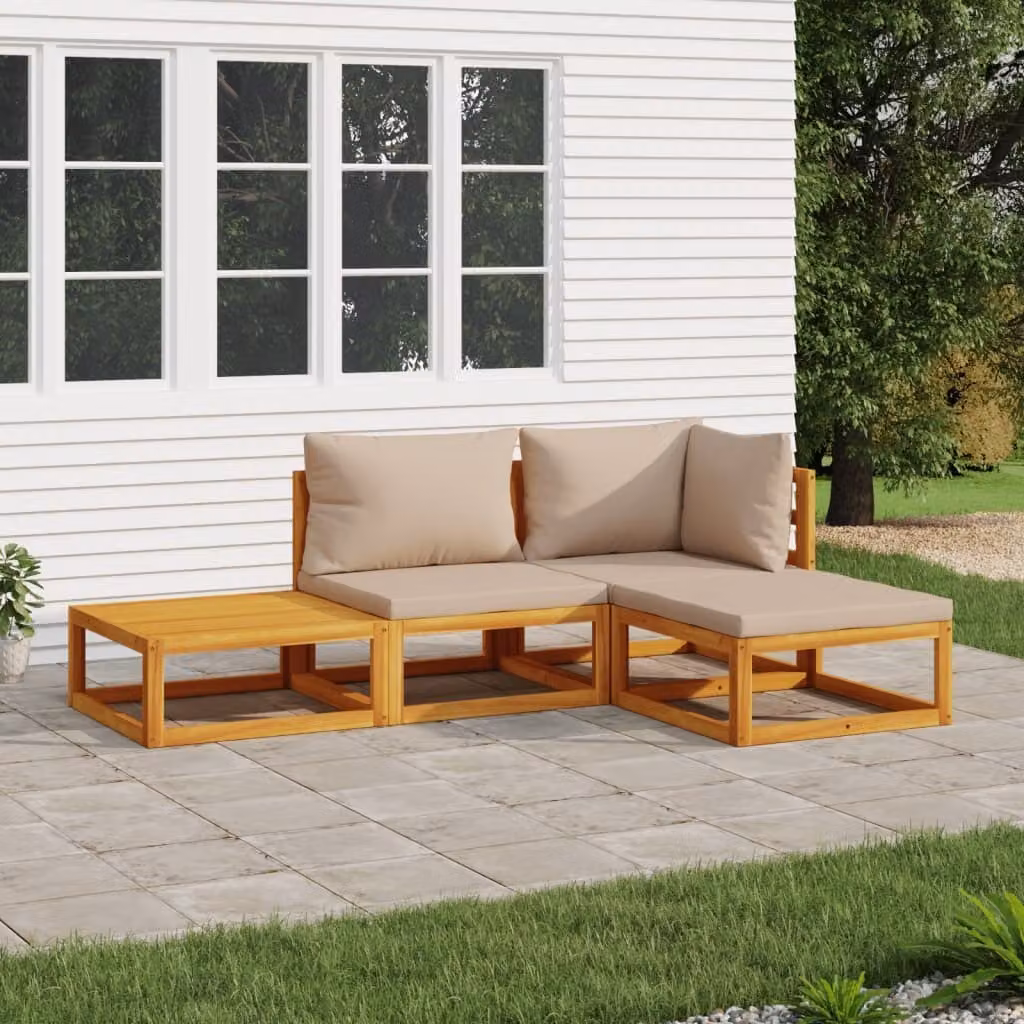 Maison Exclusive - Set da giardino da 4 pezzi con cuscini color taupe in legno massello