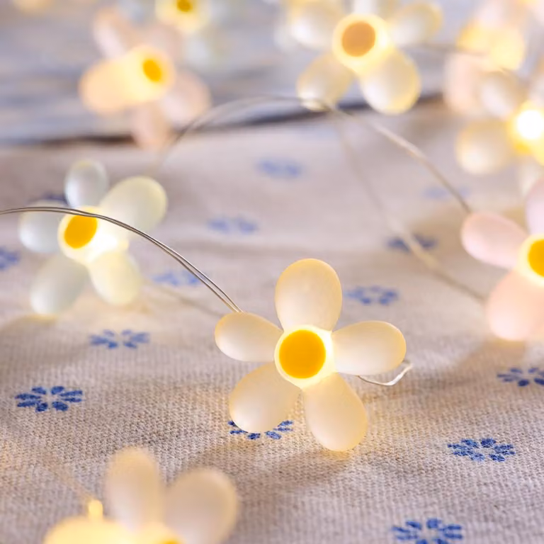 Catena luminosa a forma di fiori, 2 metri, 20 LED, luce bianco caldo, motivo margherite