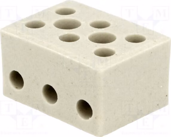 1 x Profilo di fissaggio per cavi: 3 morsetti a vite. Connessioni: 6, sezione 4 mm², tensione 450 V. Lunghezza: 34 mm. Modello: BM 9518. Profilo di fissaggio