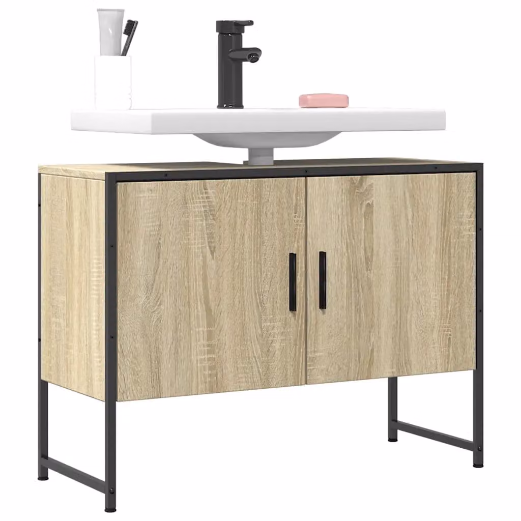 Mobile Lavabo da Bagno vidaXL in Rovere Sonoma e Metallo, Marrone, L/P/H: 60 x 30 x 60 cm