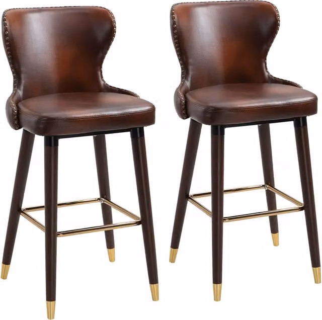 Sgabelli da Bar Alti con Schienale ¨C Zephmum ¨C Finta Pelle e Legno 52x53x101cm