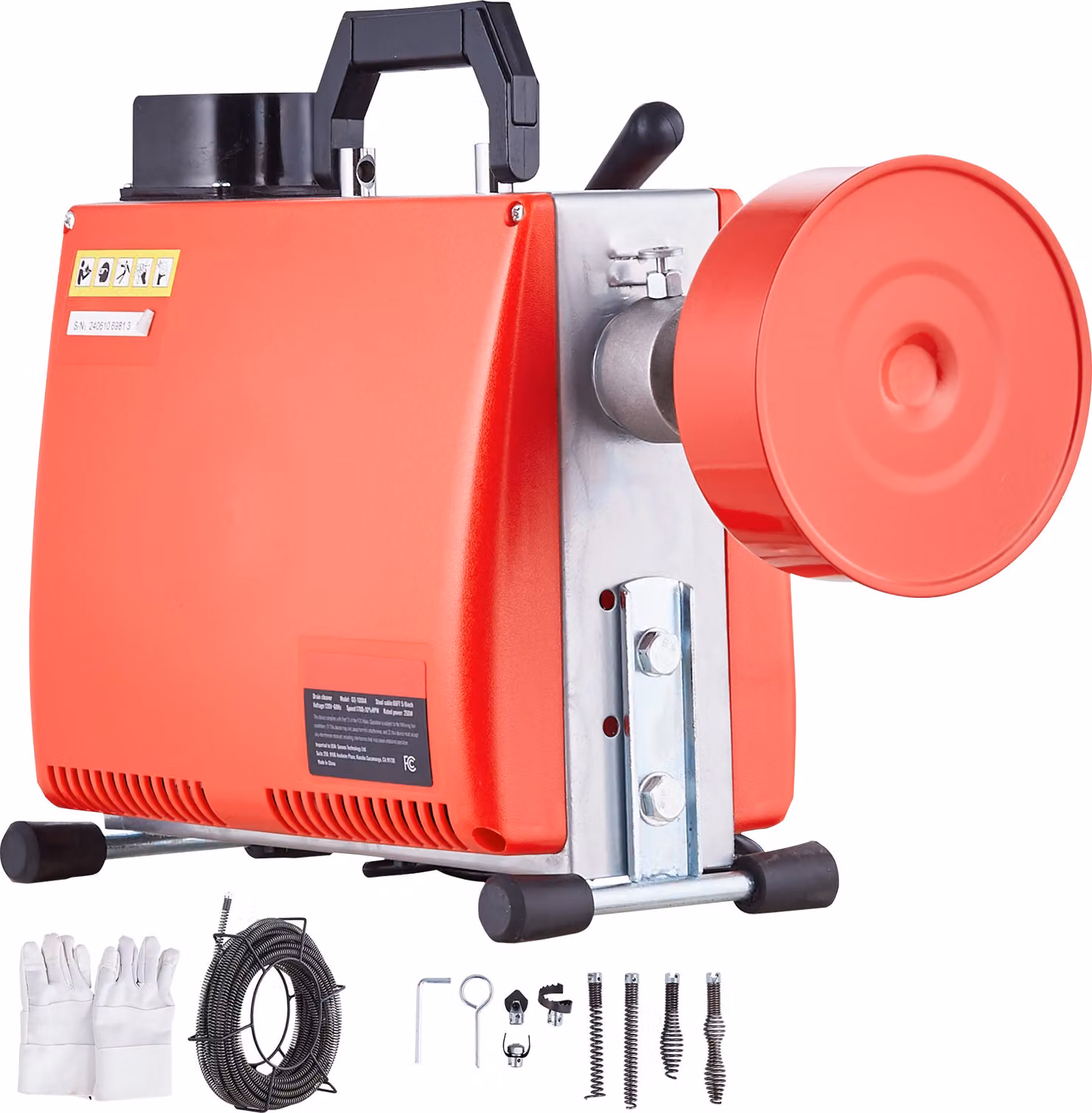 SucceBuy 66 FT x 5/8 pollici macchina per la pulizia dei tubi, 250 W spirale elettrica per la pulizia dei tubi con alimentazione manuale šC con 7 frese, 2 cavi d'acciaio e controllo CW/CCW