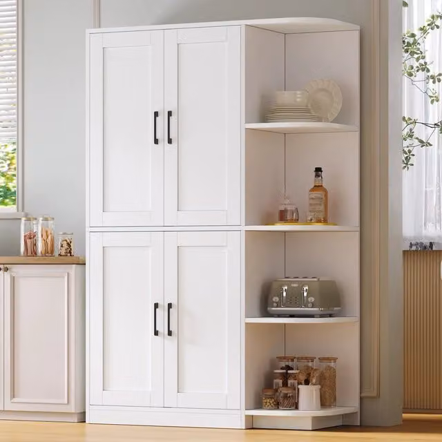 Armadio Dispensa Moderno REDOM Bianco in MDF con Ripiani Interni L: 103 cm, P: 40 cm, H: 163 cm