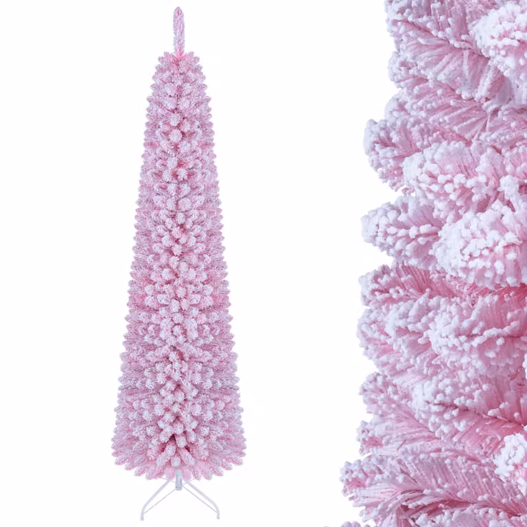 Costway Albero di natale artificiale 210 cm per casa ufficio e negozio, Albero di natale slim con 523 rami innevati decorazione