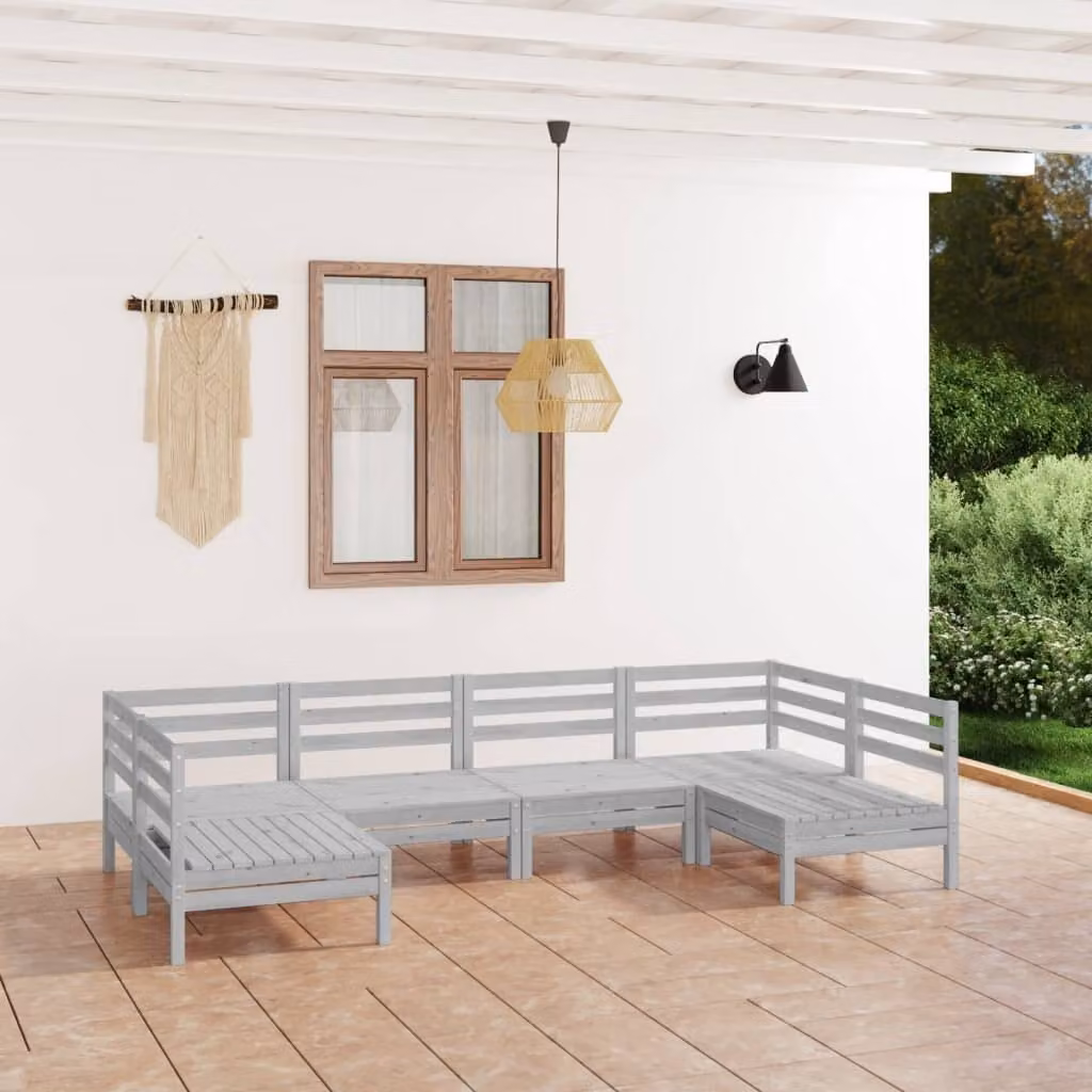The Living Store Set da salotto da giardino 6 pezzi in legno di pino massiccio bianco