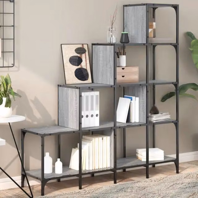 Libreria-Scaffale per Libri-Mobile di Stoccaggio Grigio Sonoma 122x30x132cm Legno Multistrato e Metallo