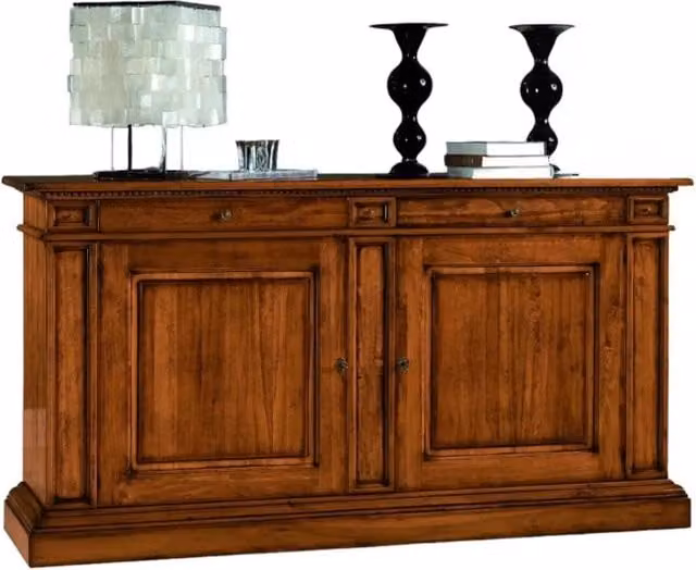 Madia credenza 2 porte in legno di pino color noce Mobili 2G L: 213 cm, P: 55 cm, H: 115 cm