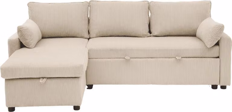 Calicosy - Divano letto a 3 posti con chaise longue in velluto a coste L219 cm - LOUISON