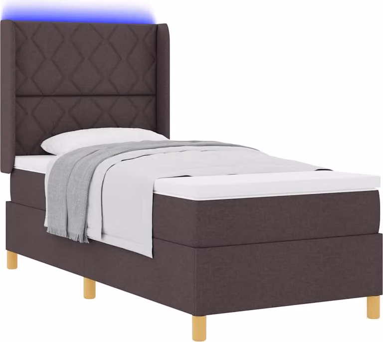 Letto a molle con strisce LED Marrone 100 x 200 cm Tessuto